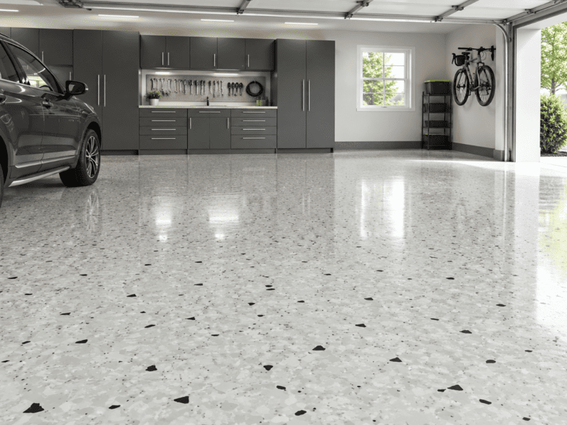 Brake fluid stain on light-colored PVC garage tile